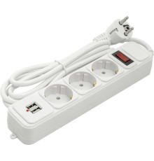 Фільтр живлення PowerPlant JY-1054/1.8 (PPSA10M18S3U) 3 розетки, 2xUSB 2.1A, 1.8 м, білий