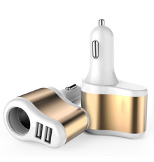 Автомобільний зарядний пристрій XoKo CC-303 (2USB, 2.1А) Gold/White (CC-303-GDWH) + авто розгалужувач