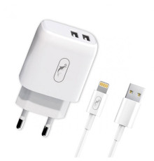 Зарядний пристрій SkyDolphin SC22EBL (2USB, 2.1A) White (MZP-000162) + кабель Lightning