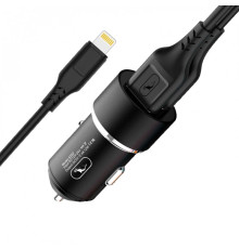 Автомобільний зарядний пристрій SkyDolphin SZ02L Aluminium (2USB, 2.4A) Black (AZP-000071) + кабель Lightning