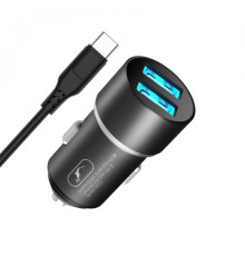 Автомобільний зарядний пристрій SkyDolphin SZ02T Aluminium (2USB, 2.4A) Black (AZP-000072) + кабель Type-C