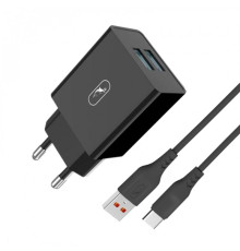 Зарядний пристрій SkyDolphin SC30T (2USB, 2.1A) Black (SDMZP-000171) + кабель USB Type-C