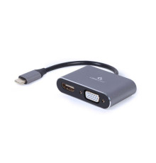 Адаптер Cablexpert HDMI+VGA - USB Type-C (F/M), 0.15 м, Black (A-USB3C-HDMIVGA-01)