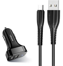 Автомобільний зарядний пристрій Usams U35 (2xUSB, 2.1A) Black (6958444985978) + кабель microUSB