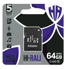 Карта памяти MicroSDXC  64GB Class 10 Hi-Rali + SD-adapter (HI-64GBSDCL10-01)