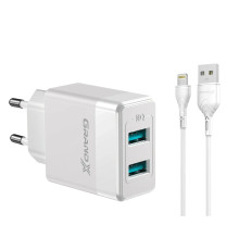 Мережевий зарядний пристрій Grand-X CH-50WL (2xUSB 2.4А) White + кабель Lightning