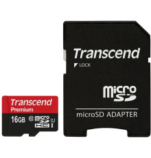 Карта пам`ятi MicroSDHC 16GB UHS-I Class 10 Transcend Premium 400x + SD-adapter (TS16GUSDU1)