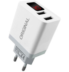 Мережевий зарядний пристрій XoKo Original WC-350 з вимірювачем cтруму, 2 USB, 3.1A White (WС-350-WHT)