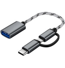 Адаптер OTG XoKo AC-150 2 в 1 USB 3.0 - MicroUSB и USB Type-C с кабелем Space Grey (AC-150-SPGR)