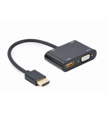 Адаптер Cablexpert HDMI - HDMI/VGA+Аудіо 3.5 мм, M/F, 0.15 м, чорний (A-HDMIM-HDMIFVGAF-01) коробка