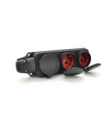 Колодка PiPo PP/SP-3133/3/44/16B, 16А, 220-240В, IP44, с заглушкой, с заземлением 3 гнезда, каучук, черный