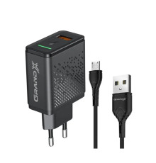 Мережевий зарядний пристрій Grand-X Quick Charge 3.0 (1хUSB, 18W) Black + кабель USB-microUSB Black (CH-650M)