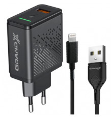 Мережевий зарядний пристрій Grand-X Quick Charge 3.0 (1хUSB, 18W) Black + кабель USB-Lightning Black (CH-650L)