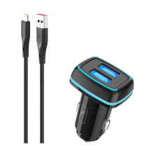 Автомобільний зарядний пристрій SkyDolphin SZ18L (2USB, 3.4A) Black (AZP-000099) + кабель Lightning