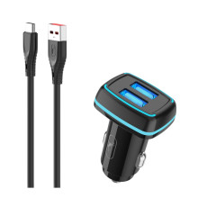 Автомобільний зарядний пристрій SkyDolphin SZ18T (2USB, 3.4A) Black (AZP-000100) + кабель Type-C