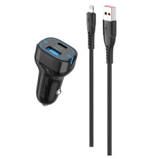 Автомобільний зарядний пристрій SkyDolphin SZ19L PD 20W + QC3.0 20W Black (AZP-000103) + кабель Lightning