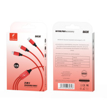 Кабель SkyDolphin S63E 3in1 USB - Lightning + micro USB + USB Type-C (M/M), 1.2 м, Red (USB-000624)