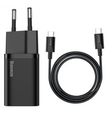 Мережевий зарядний пристрій Baseus Super Si Quick Charger 1C (1USB-C) 25W Black (TZCCSUP-L01) + кабель Type-C