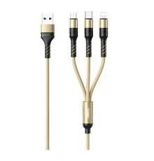 Кабель Remax RC-186th Speed USB - Lightning + micro USB + USB Type-C (M/M), 2.1 A, 1 м, Gold (6954851204527)