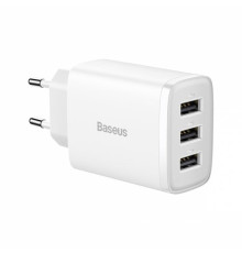 Мережевий зарядний пристрій Baseus Compact (3USB, 3.4A) 17W White (CCXJ020102)