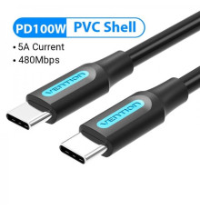 Кабель Vention USB Type-C - USB Type-C (M/M) TPE Round PD 100W, 5A, 0.5 м, Black (COTBD)