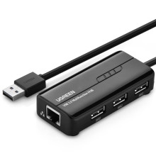 Концентратор USB 3.0 Ugreen 3xUSB 2.0 + RJ45 1000M Ethernet, Black (20264)