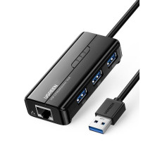 Концентратор USB 3.0 Ugreen 3xUSB 3.0 + RJ45 1000M Ethernet, Black (20265)
