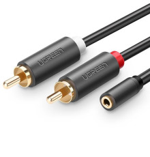 Кабель Ugreen AV102 AUX 3.5 мм TRS  - RCAx2, 0.25 м, Black (10561)