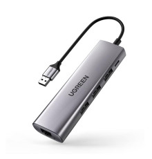 Концентратор USB Type-C Ugreen CM266 3xUSB 3.0 + HDMI + RJ45 1000M Ethernet, Gray (60812)