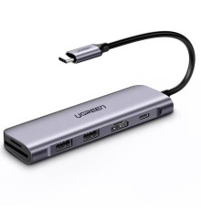 Концентратор USB Type-C Ugreen CM195 2xUSB 3.0 + HDMI + Cardreader, Gray (70411)