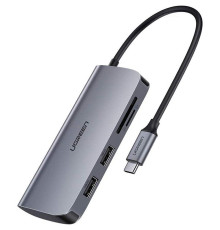 Концентратор USB Type-C Ugreen CM212 2xUSB 3.0 + HDMI + RJ45 1000M Ethernet + Cardreader, Gray (50852)
