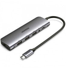 Концентратор USB Type-C Ugreen CM136 3xUSB 3.0 + HDMI + 3.5 мм, Gray (80132)