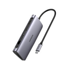 Концентратор USB Type-C Ugreen CM179 3xUSB 3.0 + HDMI + VGA + RJ45 1000M Ethernet + Cardreader, Gray (40873)