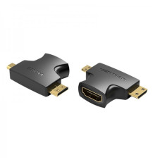 Адаптер 2 в 1 Vention HDMI - Mini-HDMI - micro-HDMI (F/M), (4K 30Hz MiniHDMI), (1080p 60Hz MicroHDMI), Black (AGFB0)