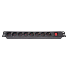 Блок розеток Atcom 1U 19" (PDU-8W-C2С-WS) 8 розеток, з вимикачем, ал. корпус, німецький тип, 2,0 м, чорний