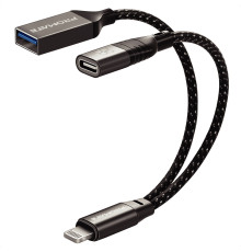 Адаптер Promate Link-i Lightning - USB + USB Type-C (M/F), 0.16 м, Black (otglink-i.black)