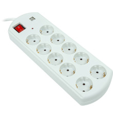 Фільтр живлення PowerPlant YS-N6065/5 (EX610556) 10 розеток, 2xUSB, 5 м, євростандарт, білий