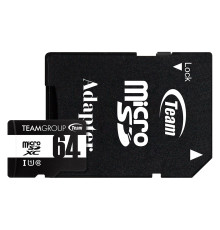 Карта памяти MicroSDHC  64GB UHS-I Class 10 Team Black + SD-adapter (TUSDX64GCL10U03)