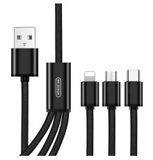 Кабель WK WDC-091th USB - Lightning + micro USB + USB Type-C (M/M), 2.8 А, 1.15м, Black (6941027606490)
