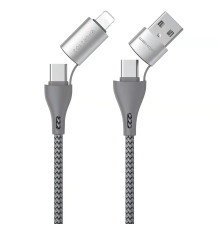 Кабель WK WDC-112 4-in-1 USB + USB Type-C - USB Type-C + Lightning (M/M), 1 м, Silver (6941027619254)