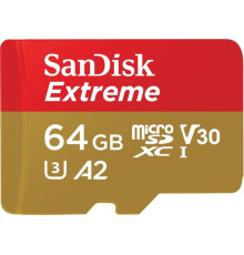 Карта памяти MicroSDXC 64GB C10 UHS-I SanDisk Extreme V30 U3 R170/W80MB/s + SD (SDSQXAH-064G-GN6MA)