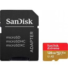 Карта пам`ятi MicroSDXC 128GB UHS-I U3 R190/W90MB/s SanDisk Extreme V30 + SD-адаптер (SDSQXAA-128G-GN6AA)