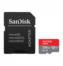Карта пам`ятi MicroSDXC 128GB UHS-I Class 10 SanDisk Ultra A1 R140MB/s + SD-adapter (SDSQUAB-128G-GN6MA)