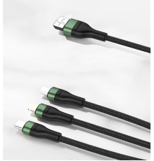 Кабель Foneng X78 1.2M 3-in-1 (66W) USB - Lightning + micro USB + USB-C, 1.2 м, Black (X78-CA-3-TIO)