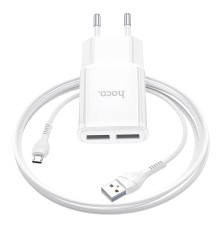 Мережевий зарядний пристрій Hoco C88A (2USB, 2.4А) White (C88AMW) + кабель MicroUSB