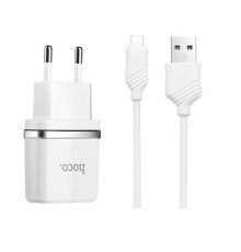 Мережевий зарядний пристрій Hoco C12 (2USB, 2.4А) White (C12MW) + кабель MicroUSB