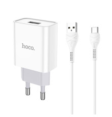 Мережевий зарядний пристрій Hoco C81A (2USB, 2.4А) White (C81ACW) + кабель Type-C
