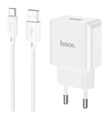 Мережевий зарядний пристрій Hoco C106A (1USB, 2.1А) White (C106ACW) + кабель Type-C