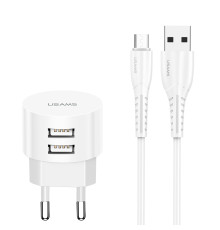 Мережевий зарядний пристрій Usams T20 (2USB, 2.1А) White (XTXLOGT18TC05) + кабель Type-C