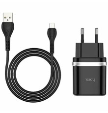 Мережевий зарядний пристрій Hoco C12Q (1USB, 3А) QC3.0 Black (S23567) + кабель MicroUSB